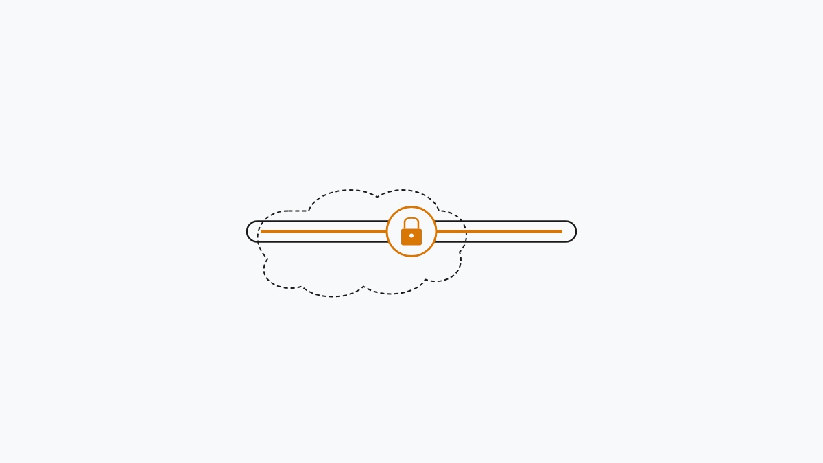 Minimal flat editorial illustration of an encrypted network tunnel piercing a public cloud with an alert amber cryptographic key node