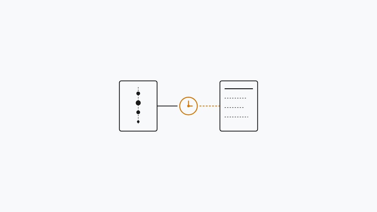 Minimal flat editorial illustration of real-time data ingestion streams with an alert amber 24-hour processing lag clock node