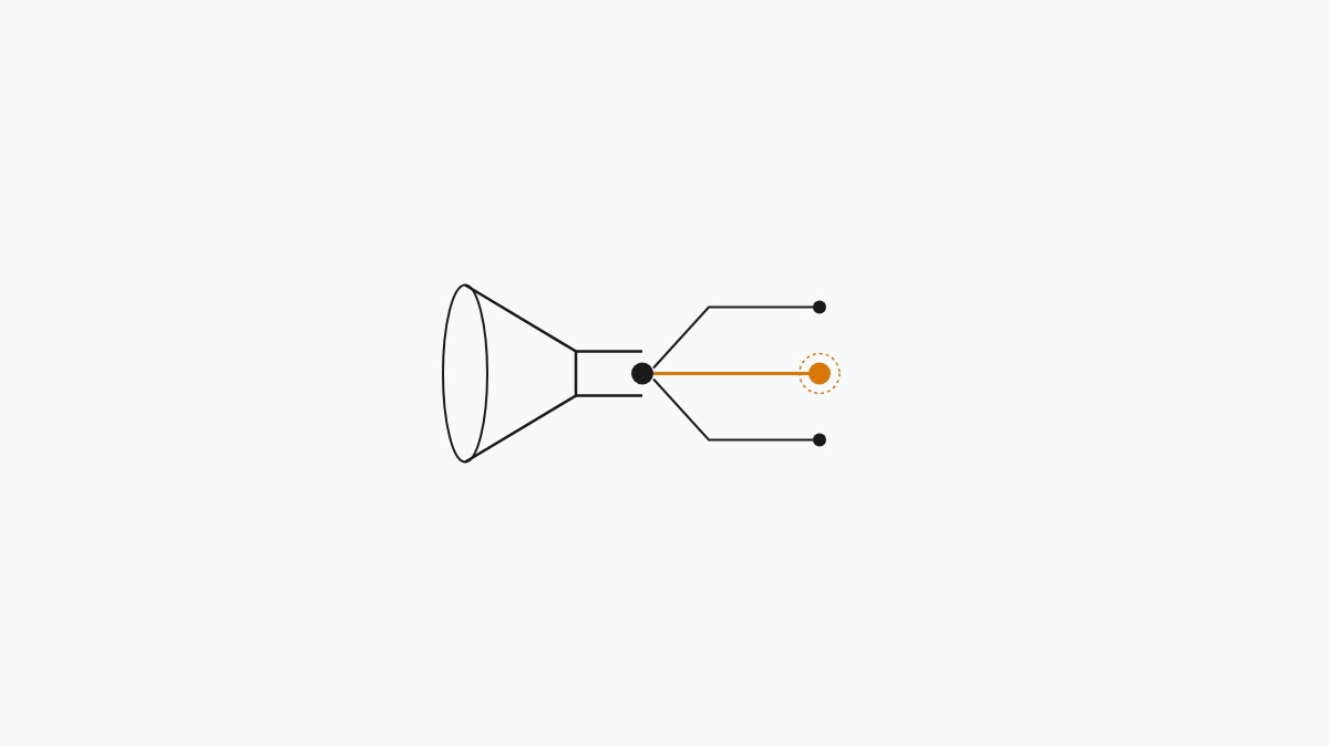 Minimal flat editorial illustration of a web traffic ingestion funnel branching into channels with alert amber organic search beam