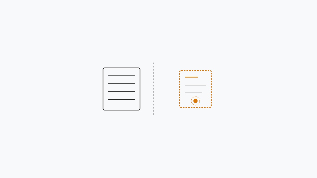 Minimal flat editorial illustration of a search repository shelf with an excluded document card highlighted in alert amber