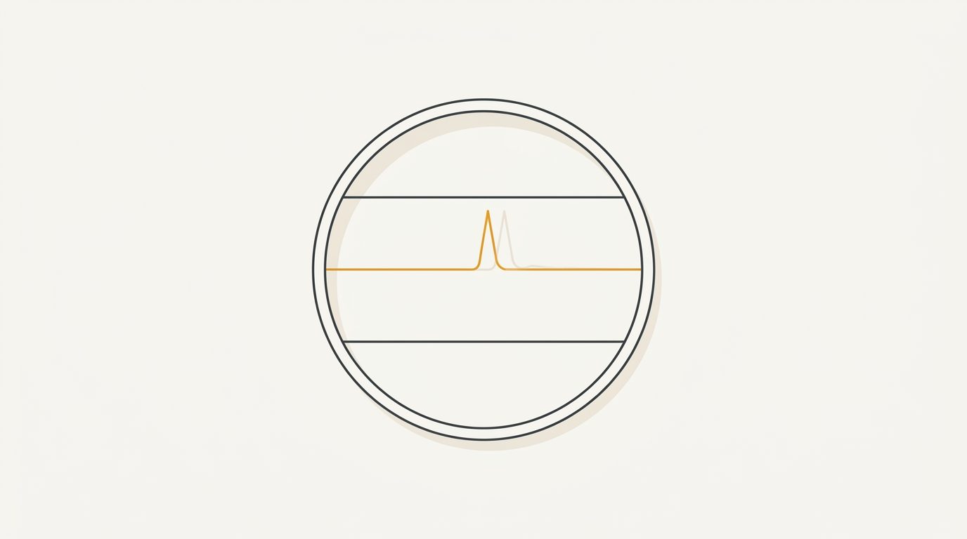 Minimal flat editorial illustration of an analog oscilloscope monitor with an amber telemetry spike on an off-white background