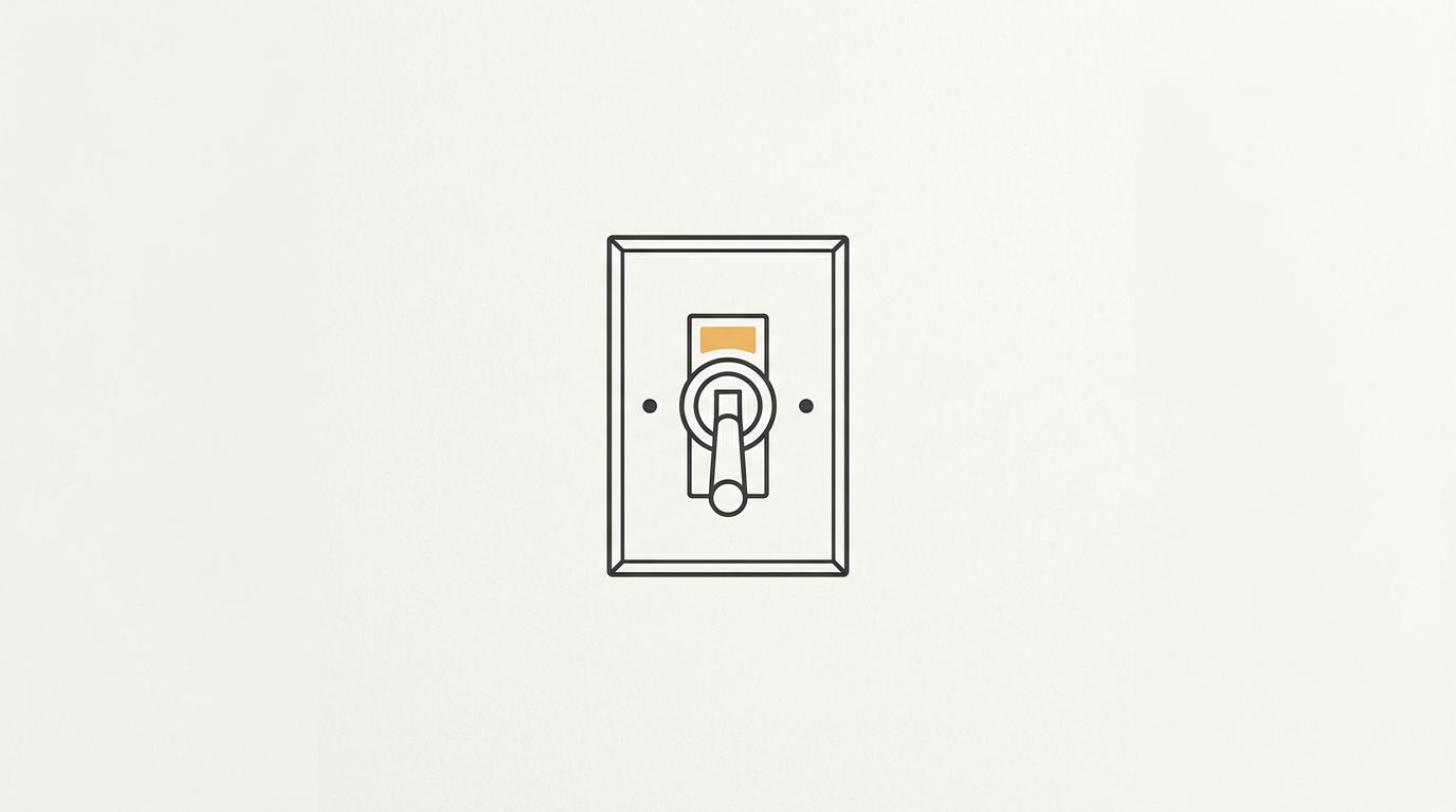 Minimal flat editorial illustration of a hardware toggle switch with an amber alert indicator on a plain off-white background