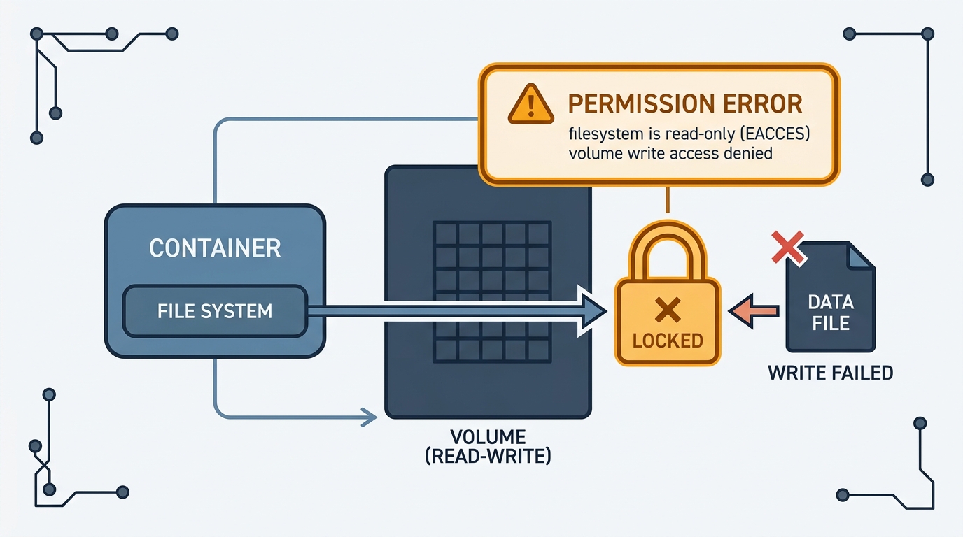 Concept representing container filesystem lock and permission error resolution